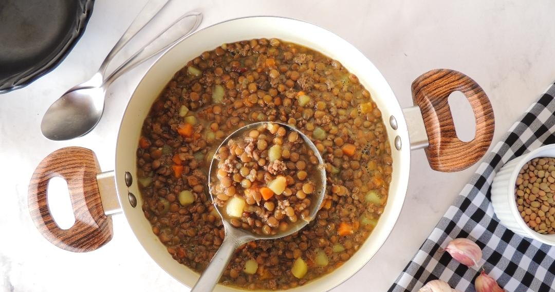 Receita de Guisado de Lentilha com Carne Moída, uma opção saudável, nutritiva e saborosa para o almoço