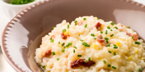 Receita de Risoto de Alho Poró e Bacon