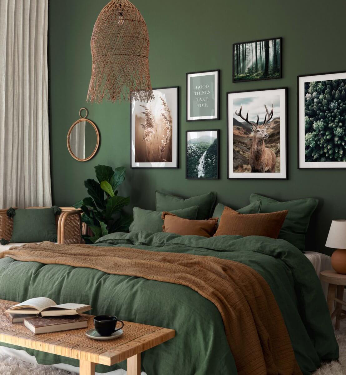 quarto em tons de verde e marrom