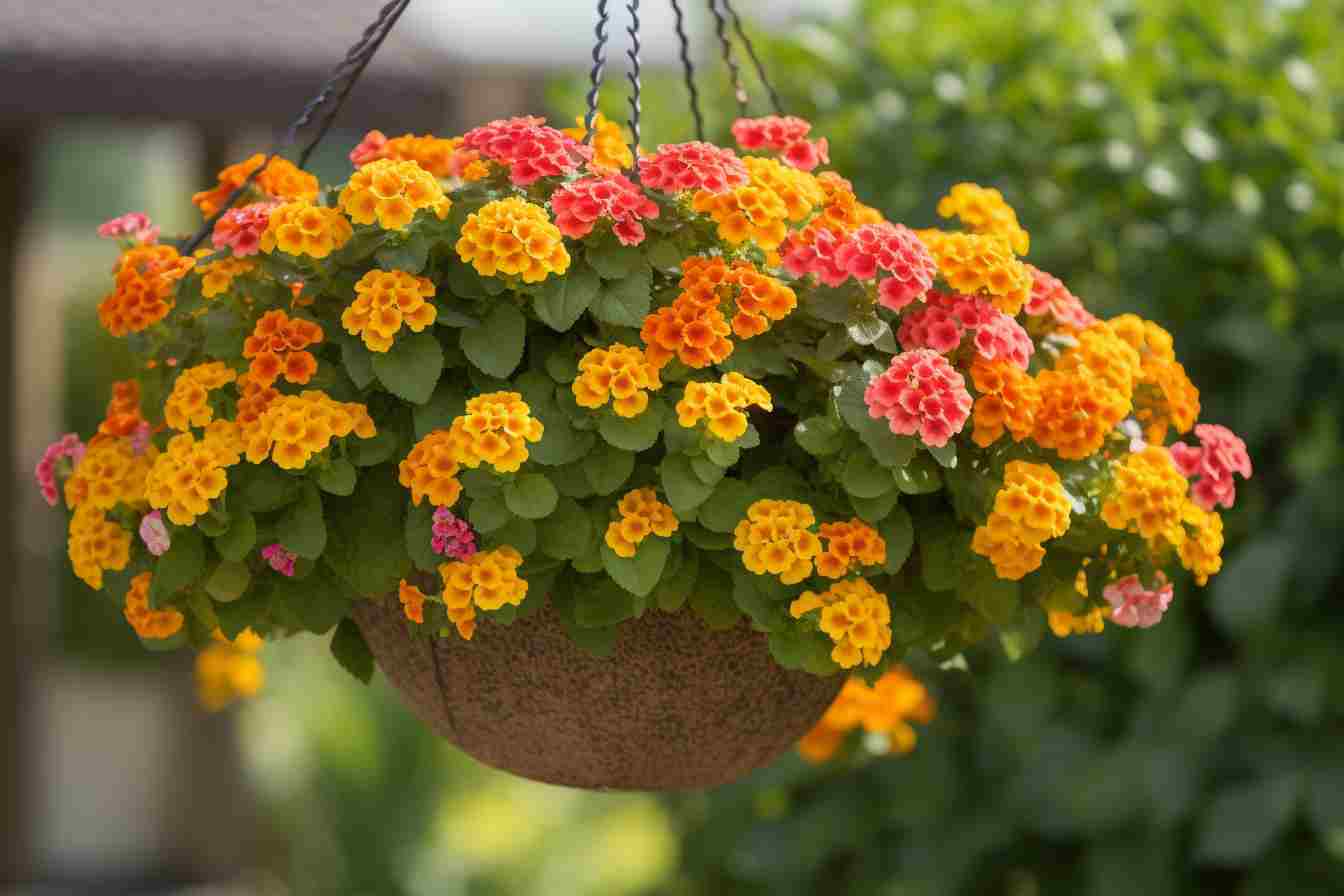 lantanas em vaso pendurado