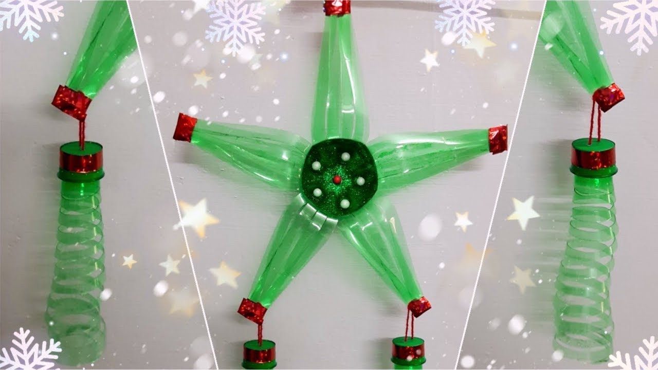 estrela brilhante de natal feita de garrafa pet