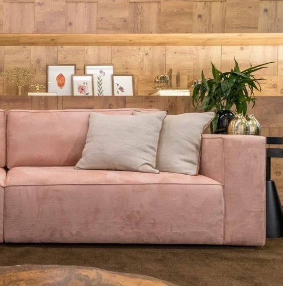 sofa em suede rosa 