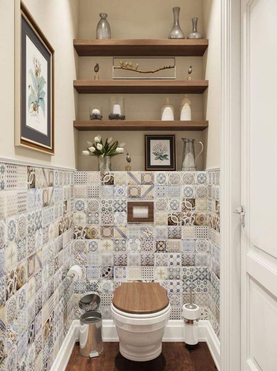 lavabo com estilo boho e ladrilhos