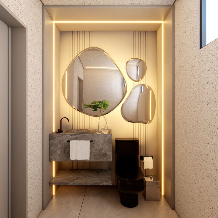 lavabo moderno com iluminação estratégica