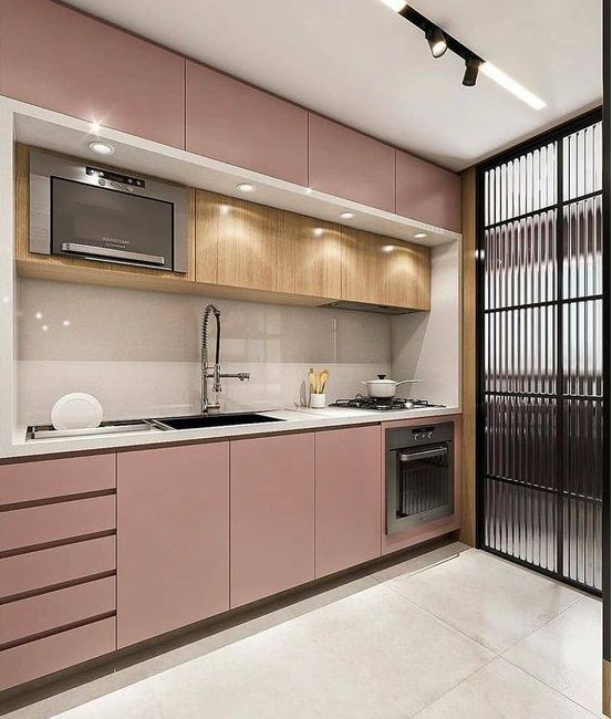 tendências cores armários de cozinha 2025 rosa blush