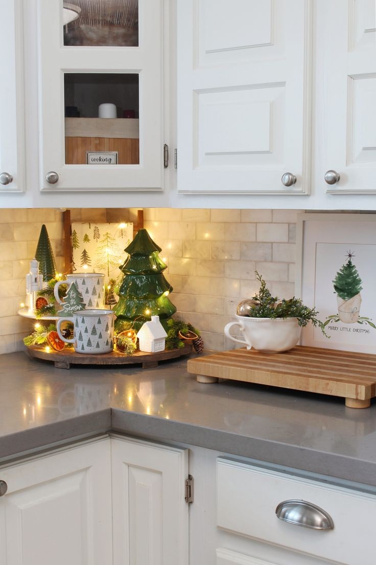 balcão de cozinha com decoração de natal